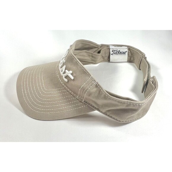 Titleist Pro V1 Visor Hat White Lettering Adjustable Golf Cap Brown Tan Khaki - Picture 7 of 9